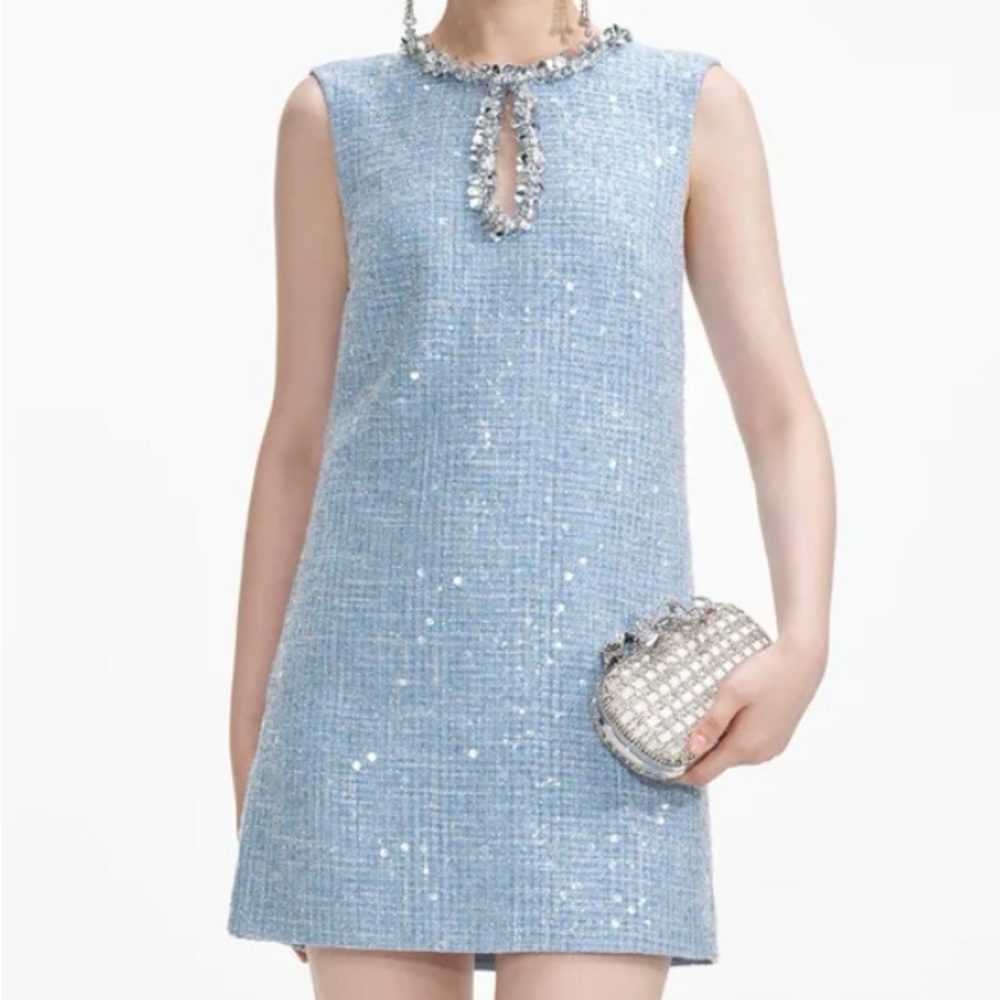 Self-Portrait Blue Sequin Boucle Mini Dress